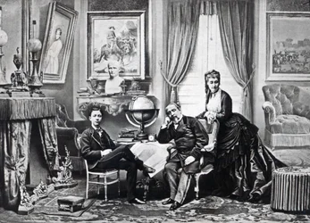 Imperador Napoleão III com a Imperatriz Eugenie e o príncipe imperial em Camden Place, Chislehurst em 1872